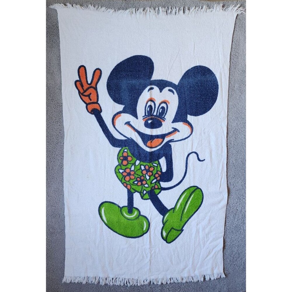 Vtg 70s/80s MICKEY MOUSE Retro Beach/Bath Towel Fringe Edge 55" x 33"